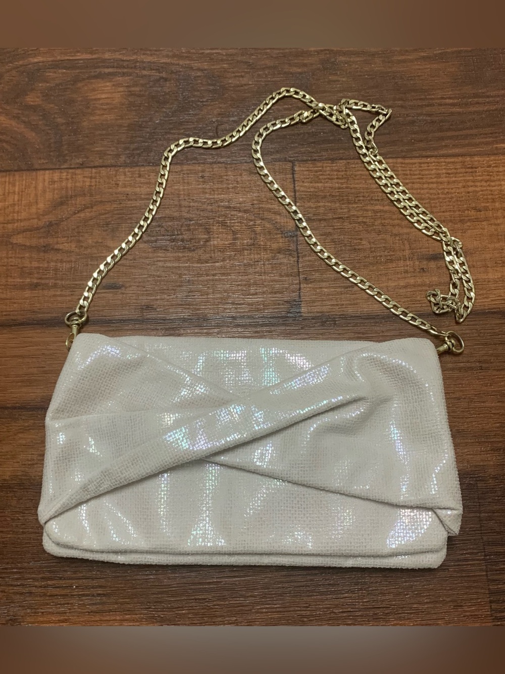 Charming Charlie RSVP iridescent Cream Crossbody Clutch Purse Evening Bag